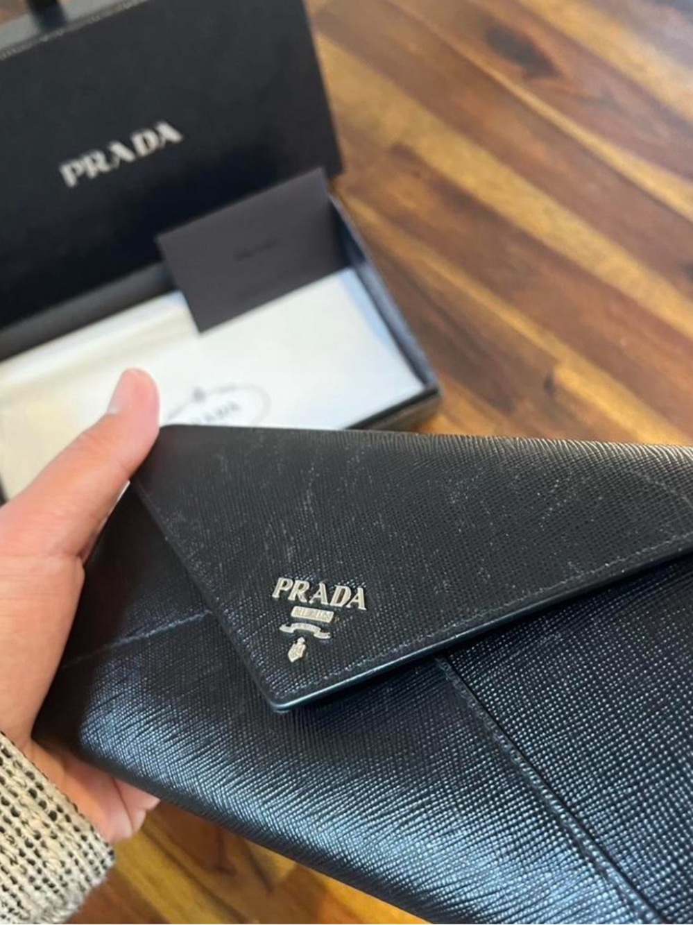 Prada Black Saffiano Envelope Card Wallet with Silver Logo - Picture 8 of 8